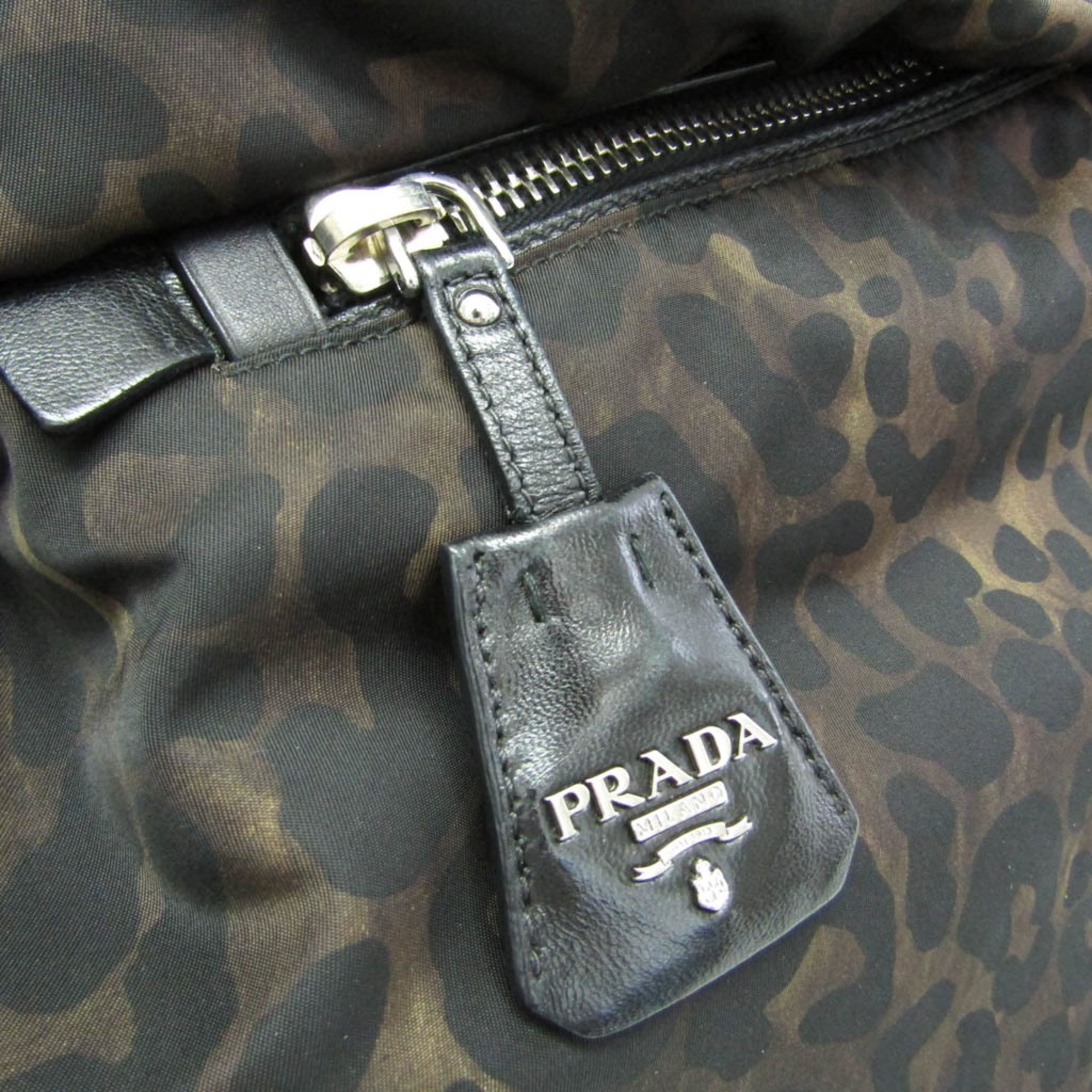 Prada Reversible BR4521 Women's Nylon,Leather Handbag,Shoulder Bag Black,Khaki,Multi-color