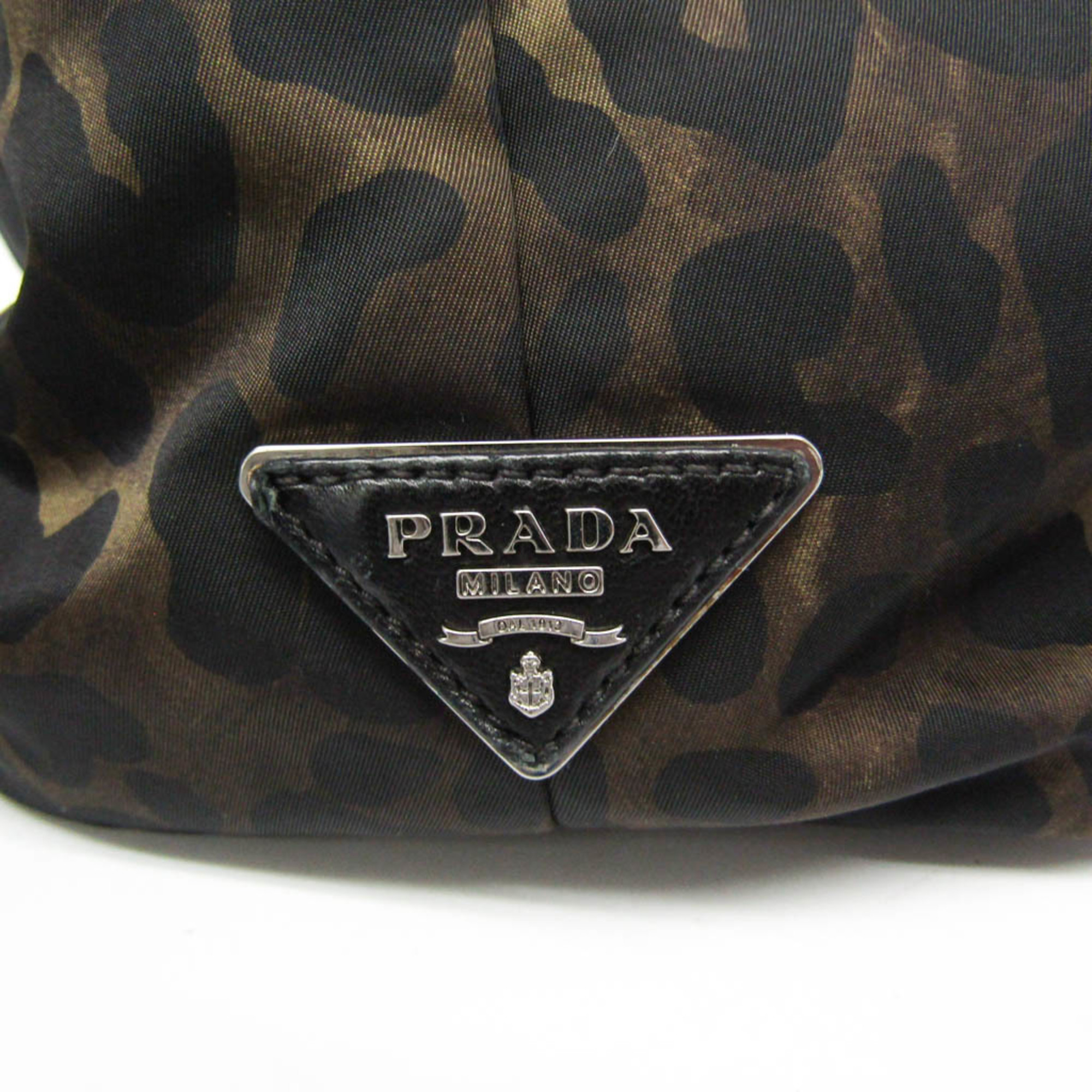 Prada Reversible BR4521 Women's Nylon,Leather Handbag,Shoulder Bag Black,Khaki,Multi-color