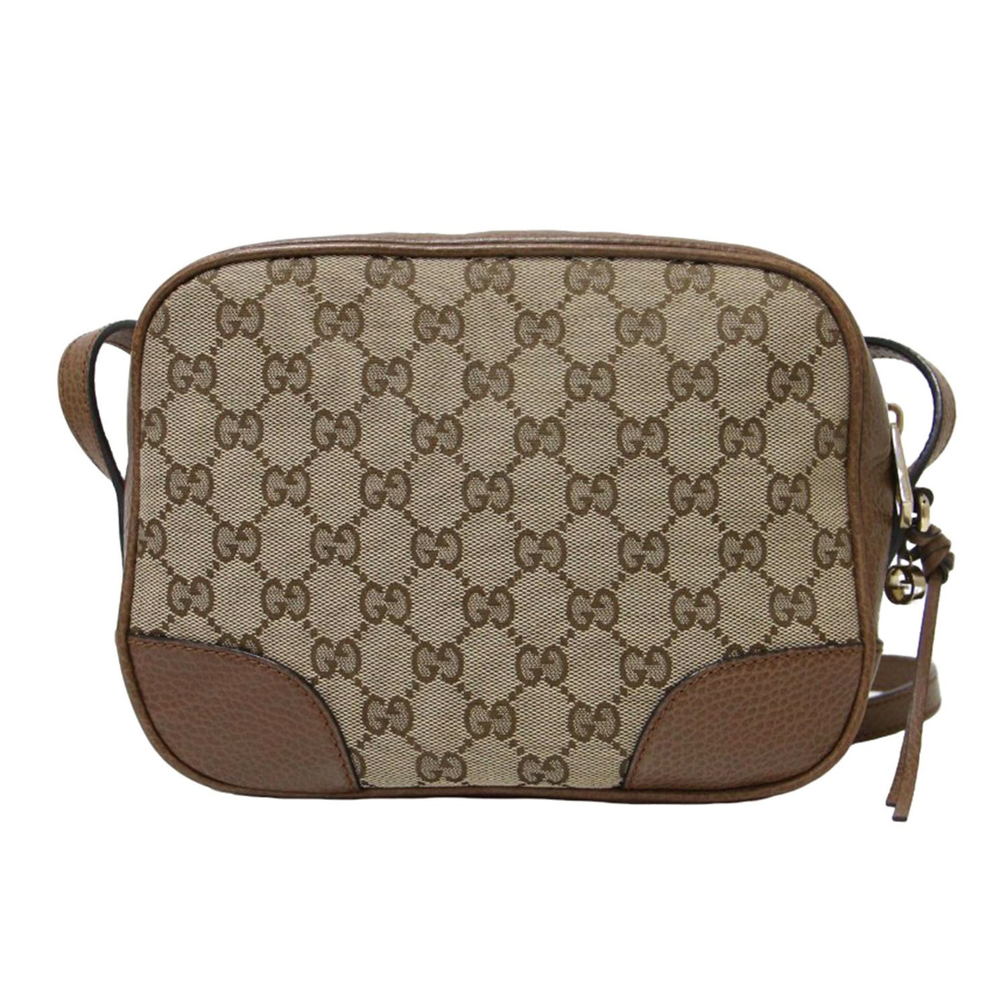 GUCCI Gucci Bag Beige Brown GG Canvas Leather Shoulder 449413 / Pochette Square Women's