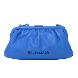 BALENCIAGA CLOUD Blue Shoulder Bag Clutch Pochette Leather Women's