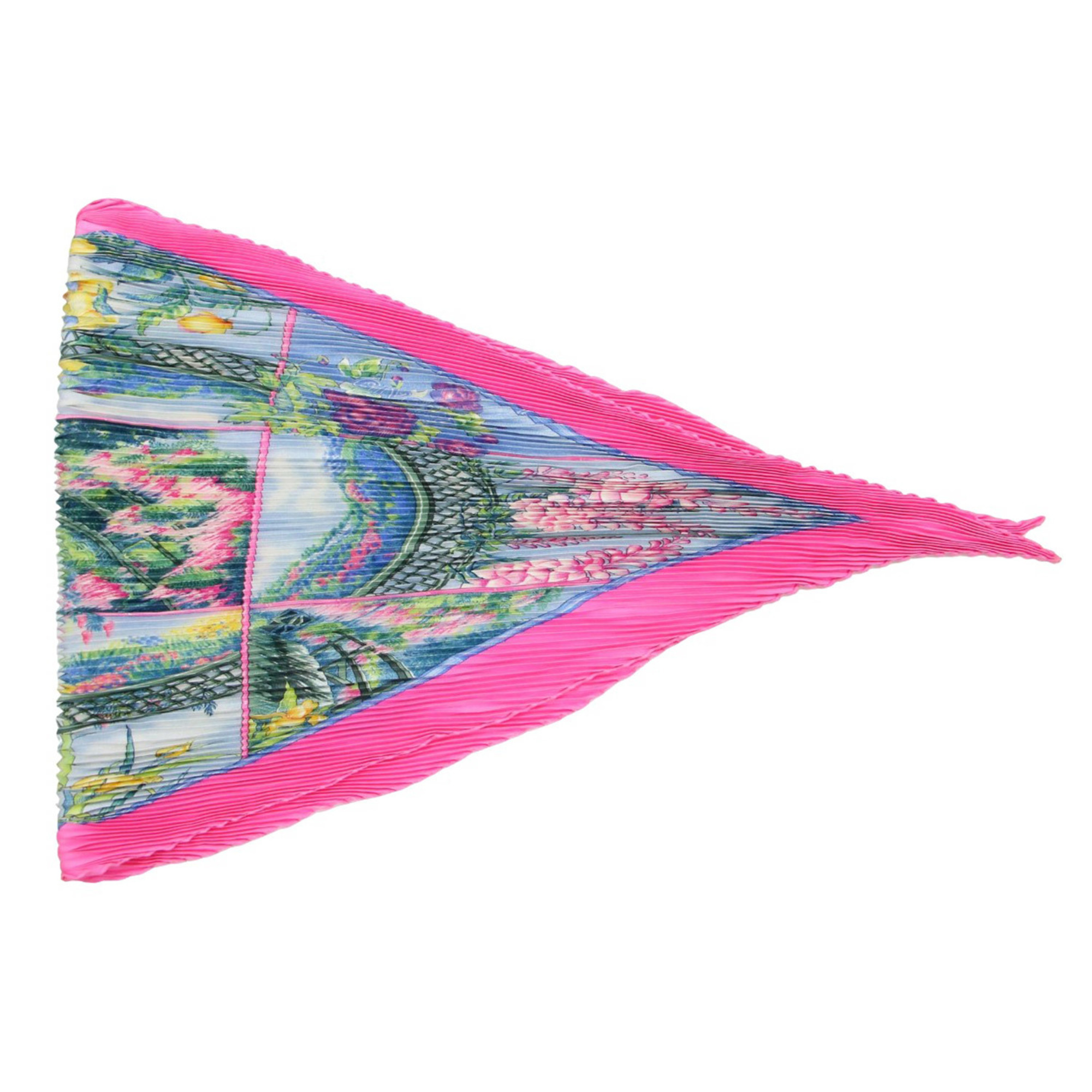 HERMES Scarf Carre Giverny Pink Blue Pleated Silk Women's