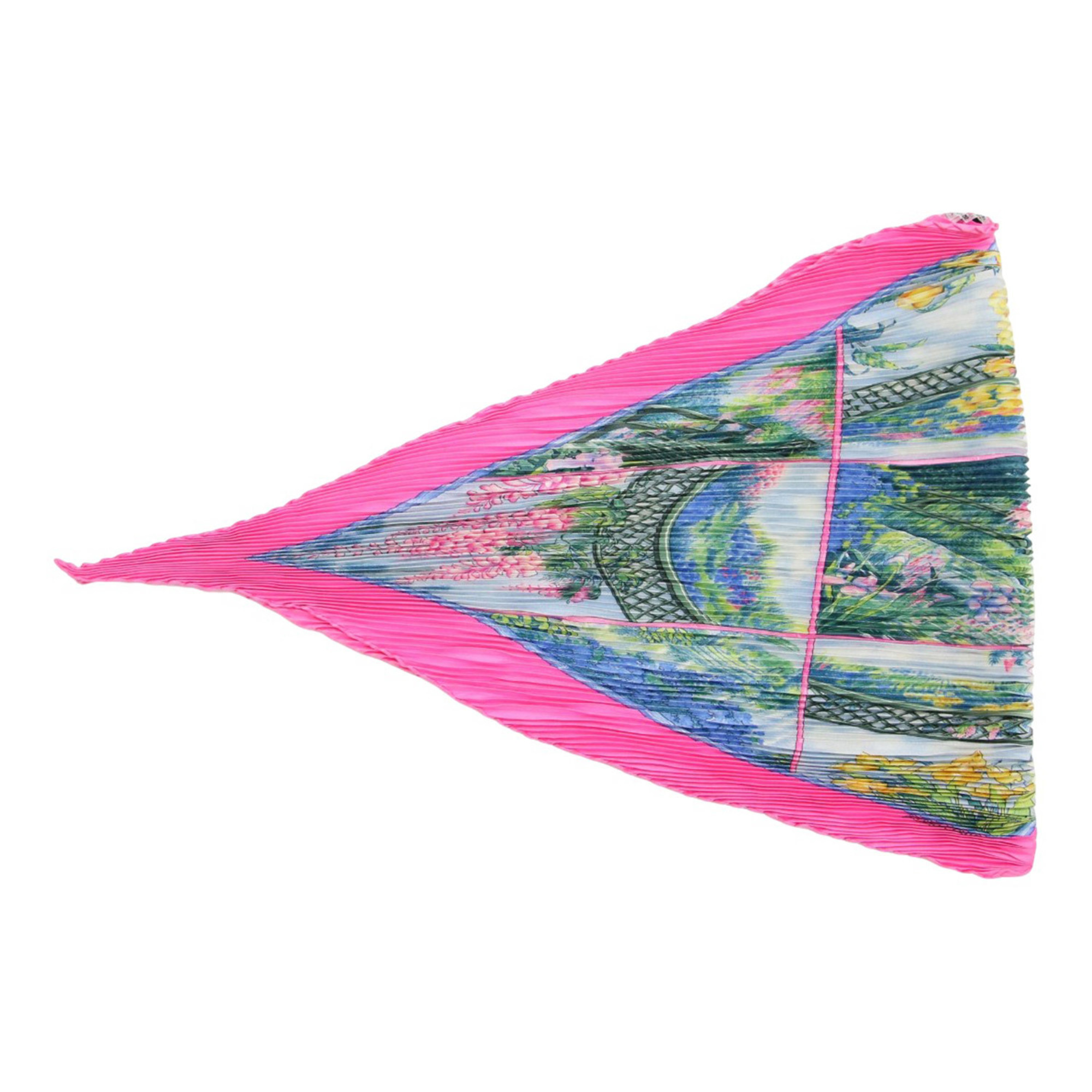 HERMES Scarf Carre Giverny Pink Blue Pleated Silk Women's