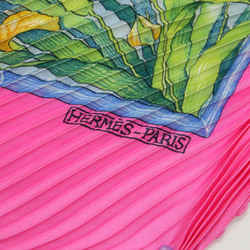 HERMES Scarf Carre Giverny Pink Blue Pleated Silk Women's