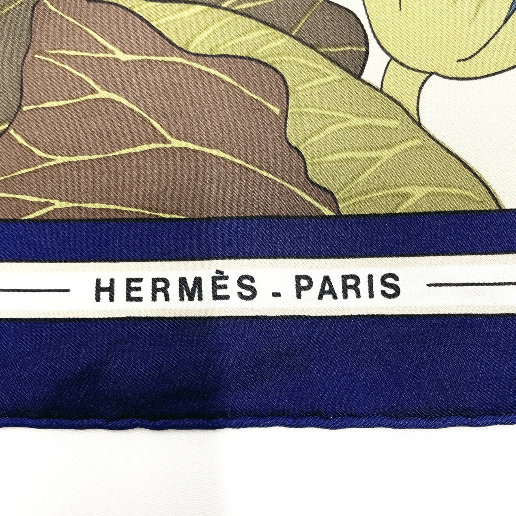 HERMES Hermes Carre 90 Lotus Flower Scarf Muffler Silk Navy Women's