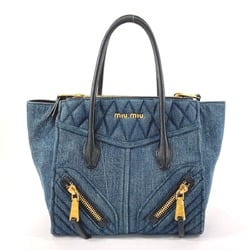 Miu Miu MIU Biker RN1032 Handbag Denim/Leather Blue Women's