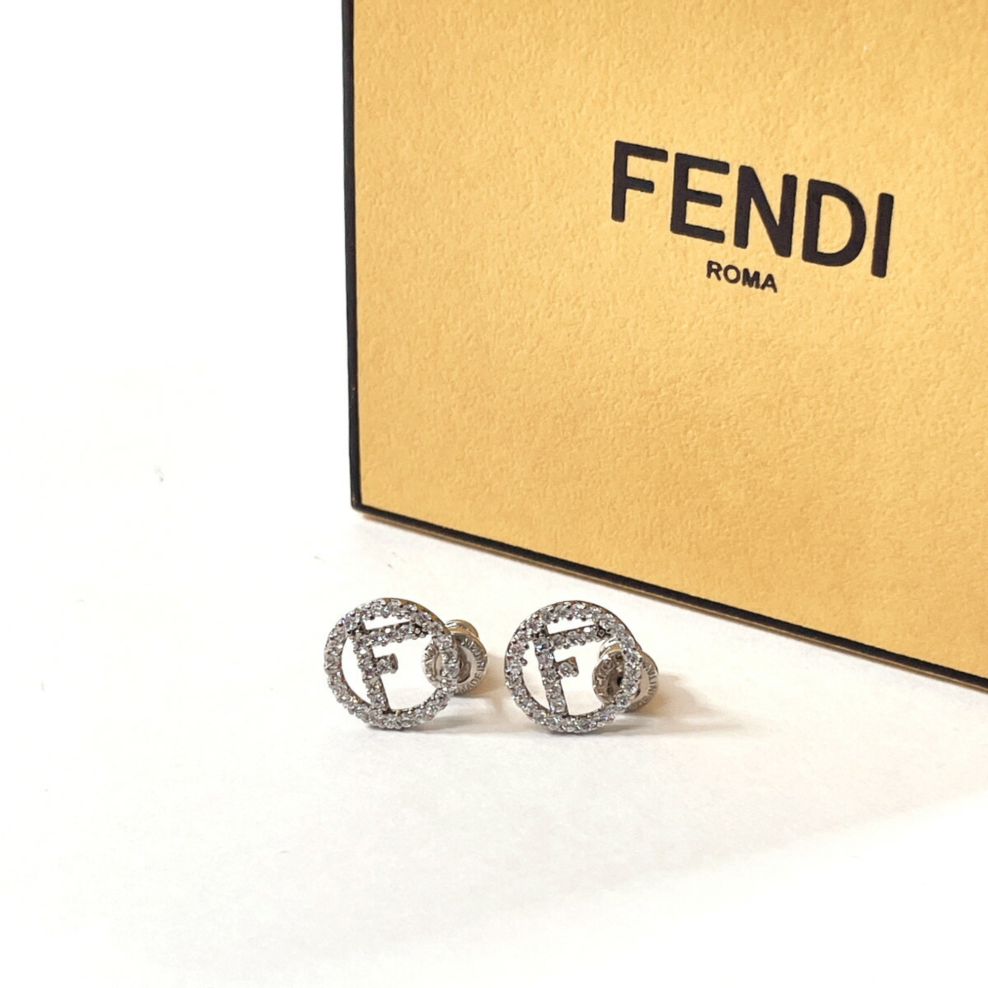 FENDI F is Fendi Earrings 8AG738 Metal/Rhinestone Silver Women's