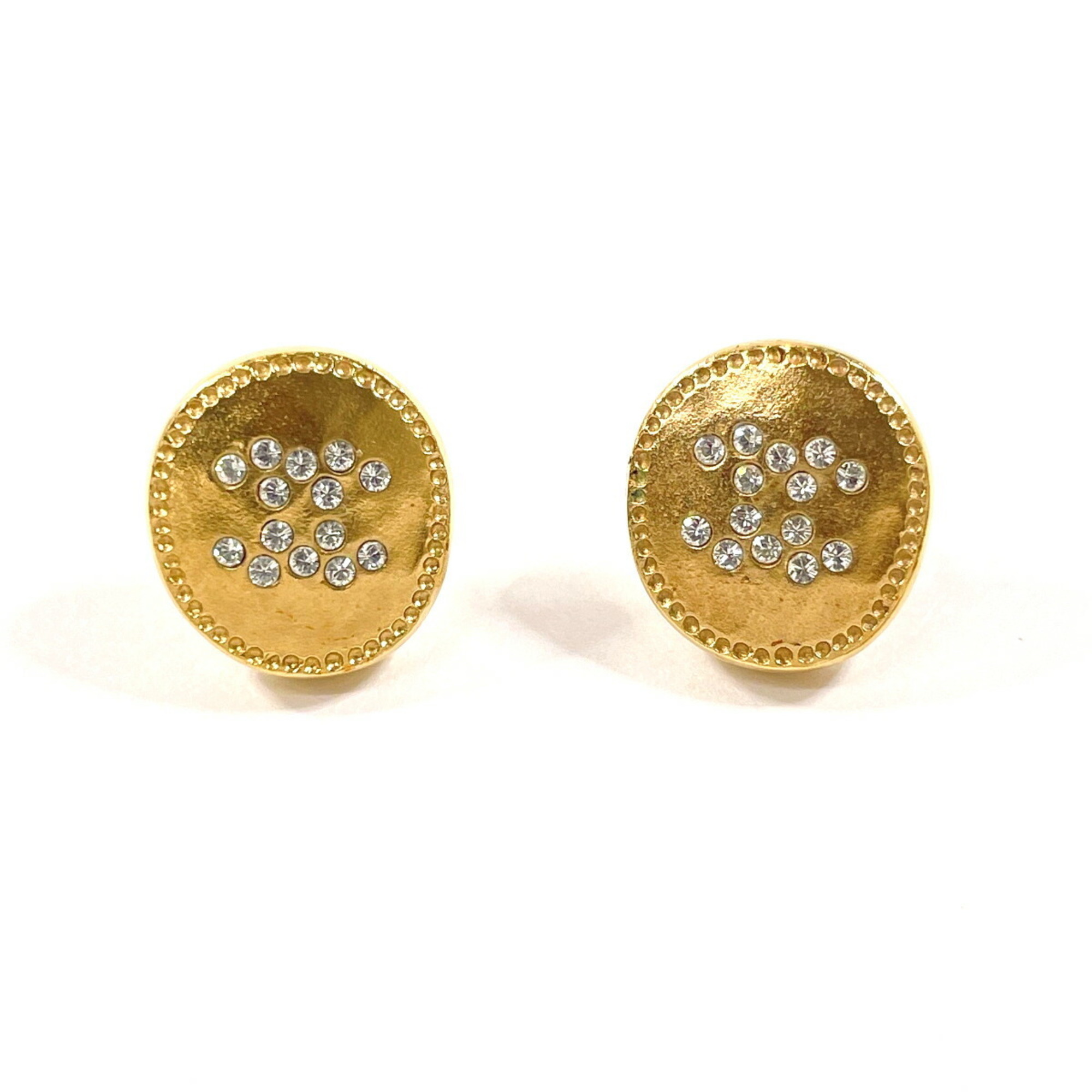 CHANEL Coco Mark AB2146 Earrings Metal/Rhinestone Gold C19 A Stamp Women's