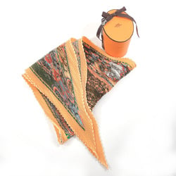 HERMES Pleated Carré Axis Mundi Scarf Muffler Silk Orange Women's