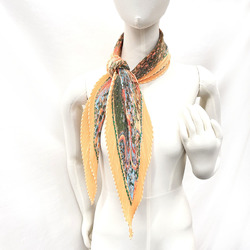 HERMES Pleated Carré Axis Mundi Scarf Muffler Silk Orange Women's