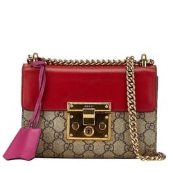 Gucci GG Supreme Chain Shoulder Bag 409487 Beige Red PVC Leather Women's GUCCI