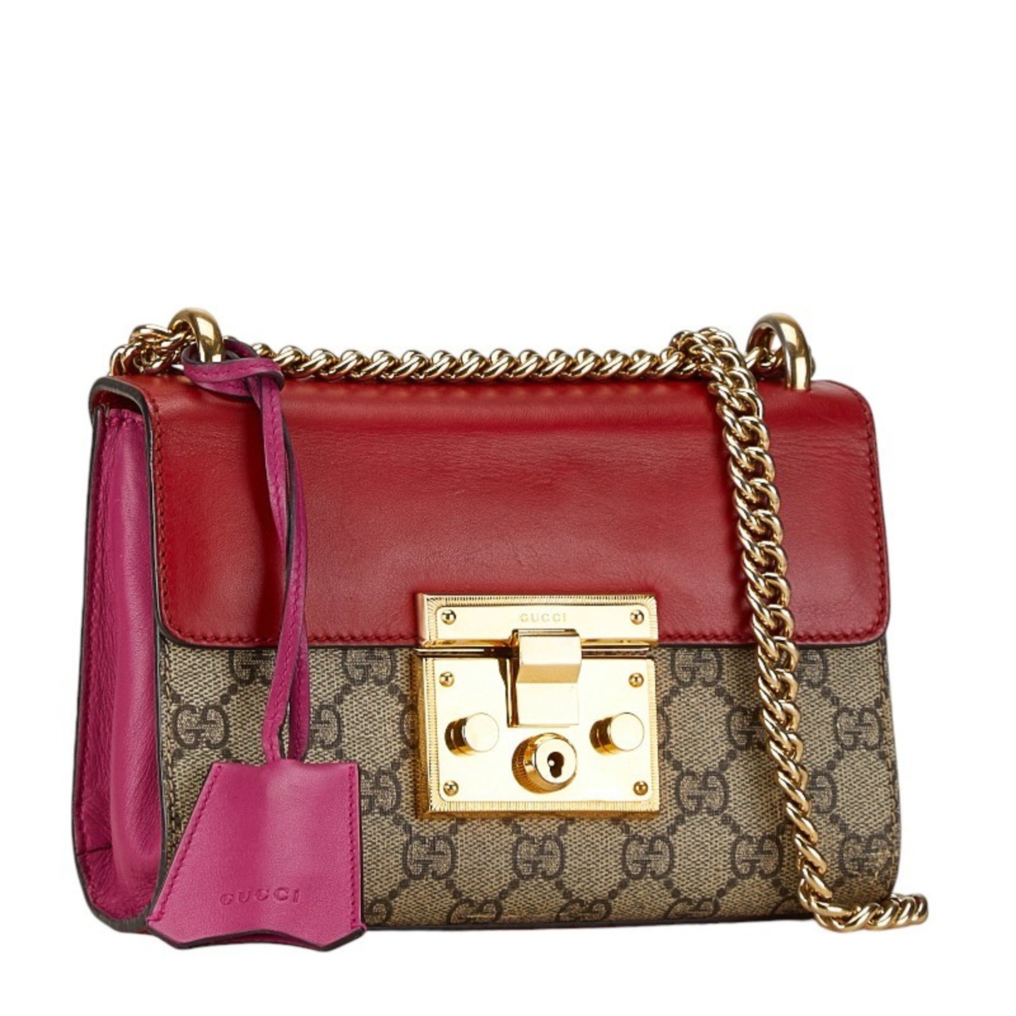 Gucci GG Supreme Chain Shoulder Bag 409487 Beige Red PVC Leather Women's GUCCI