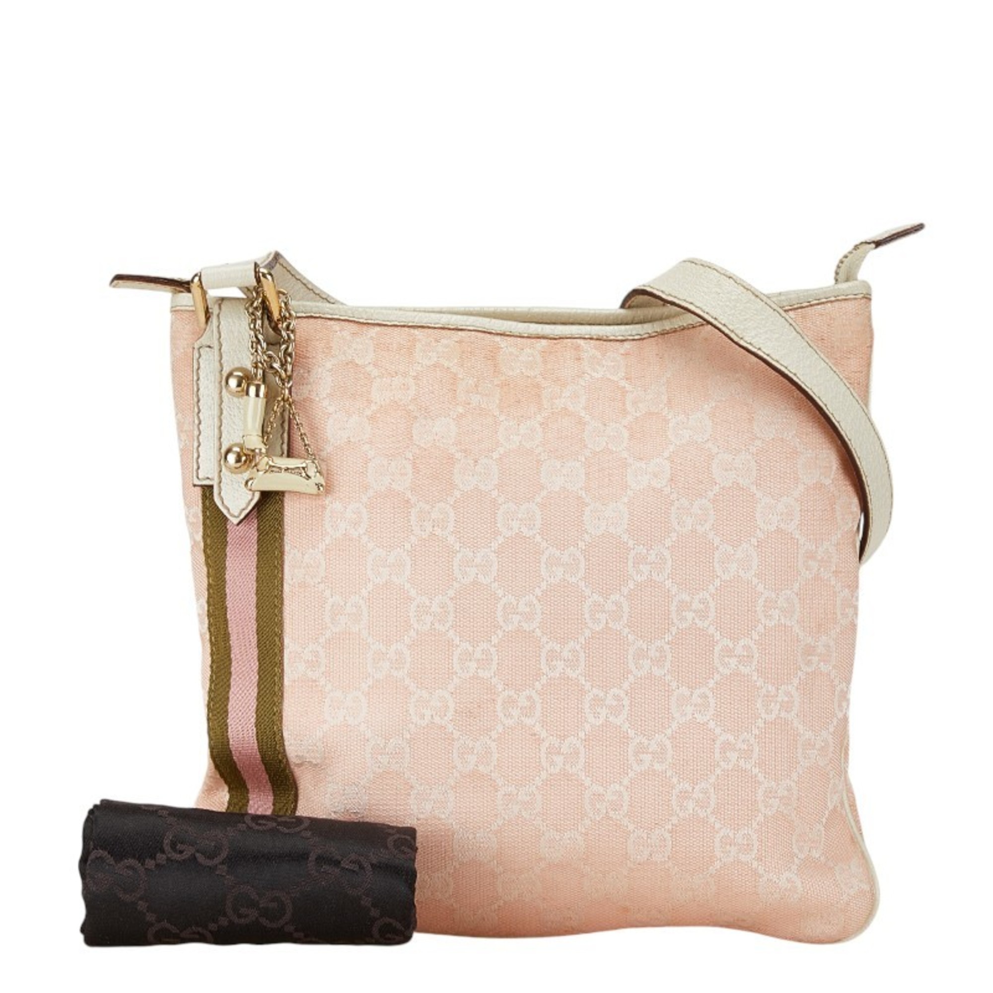 Gucci GG Canvas Shoulder Bag 144388 Pink Ivory Leather Women's GUCCI