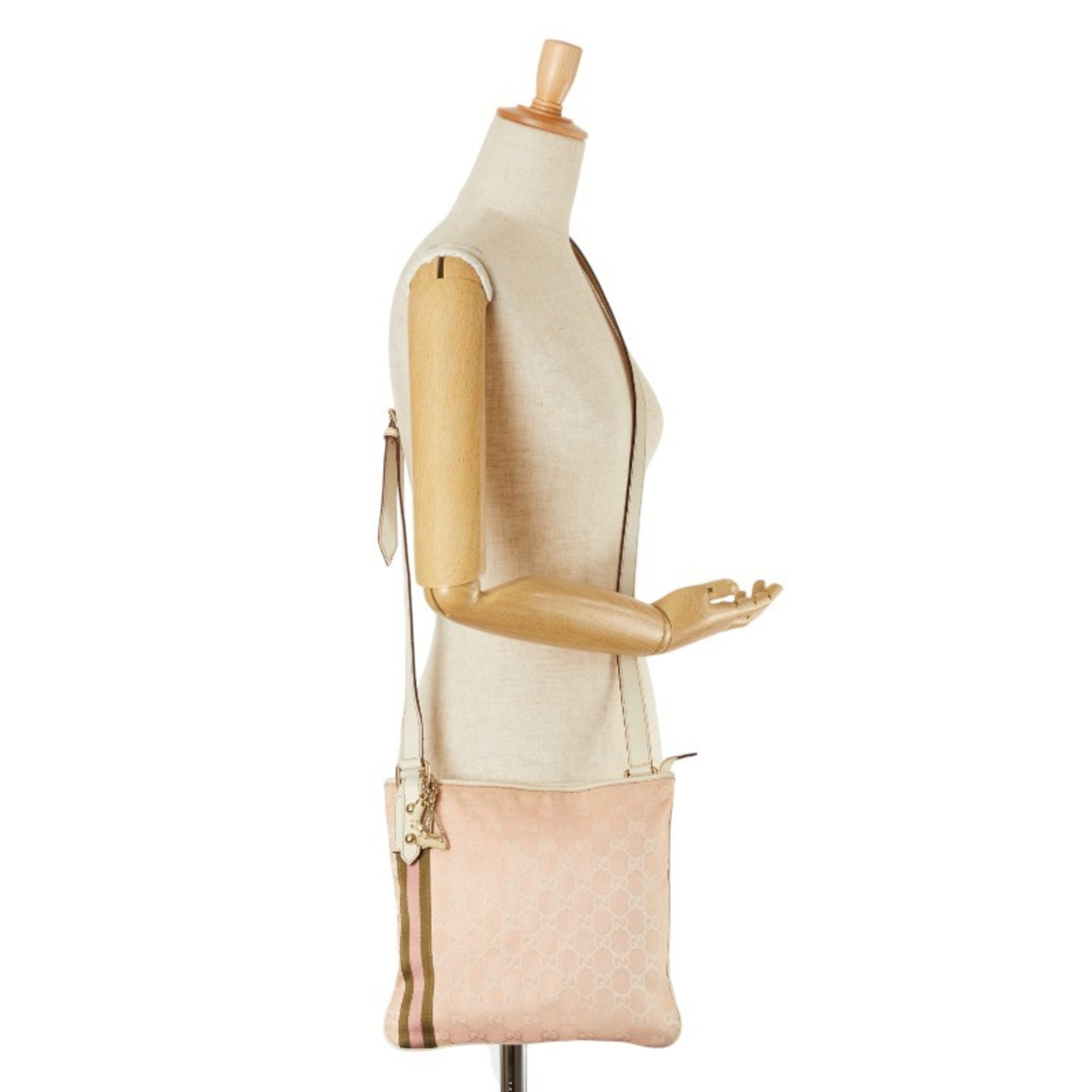 Gucci GG Canvas Shoulder Bag 144388 Pink Ivory Leather Women's GUCCI