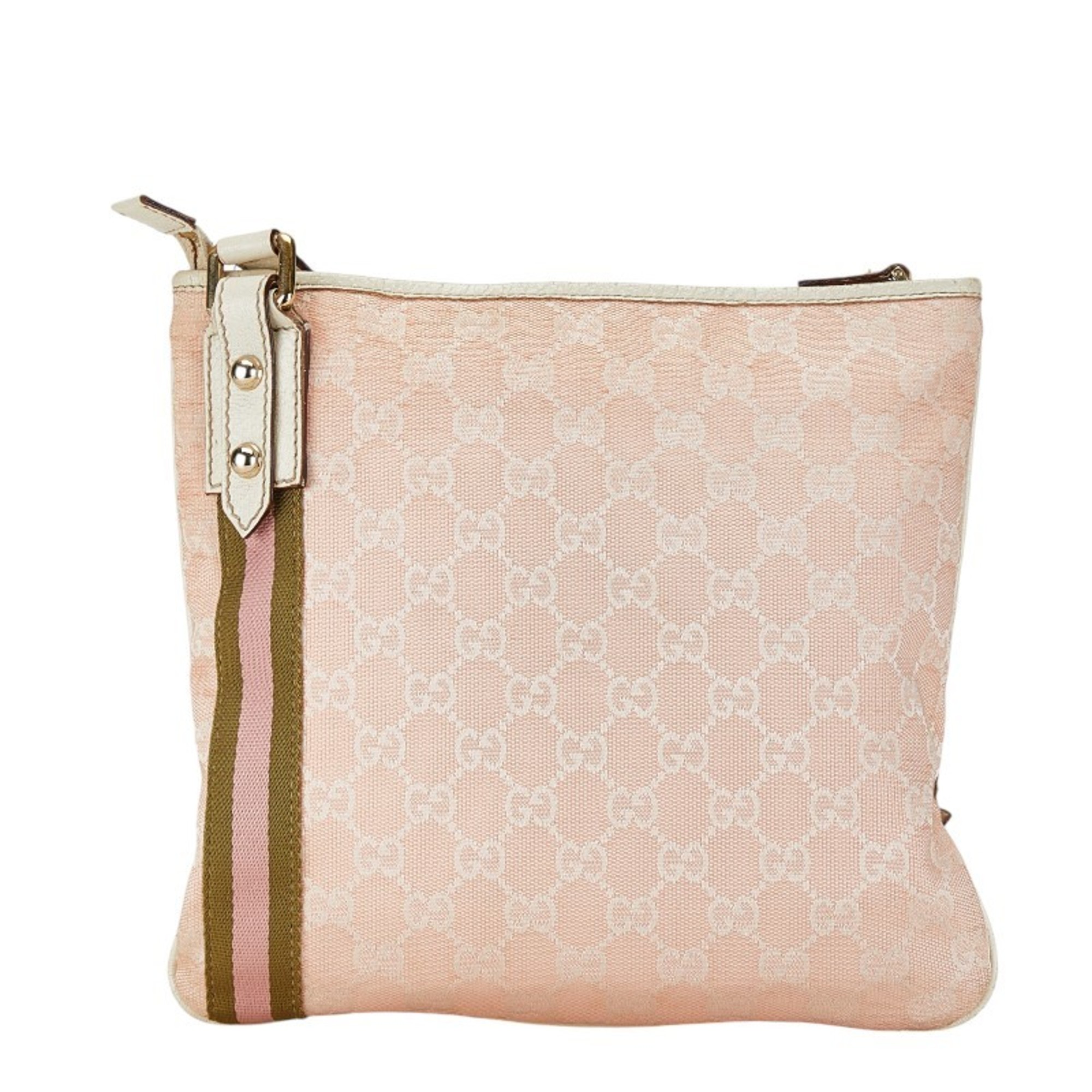 Gucci GG Canvas Shoulder Bag 144388 Pink Ivory Leather Women's GUCCI