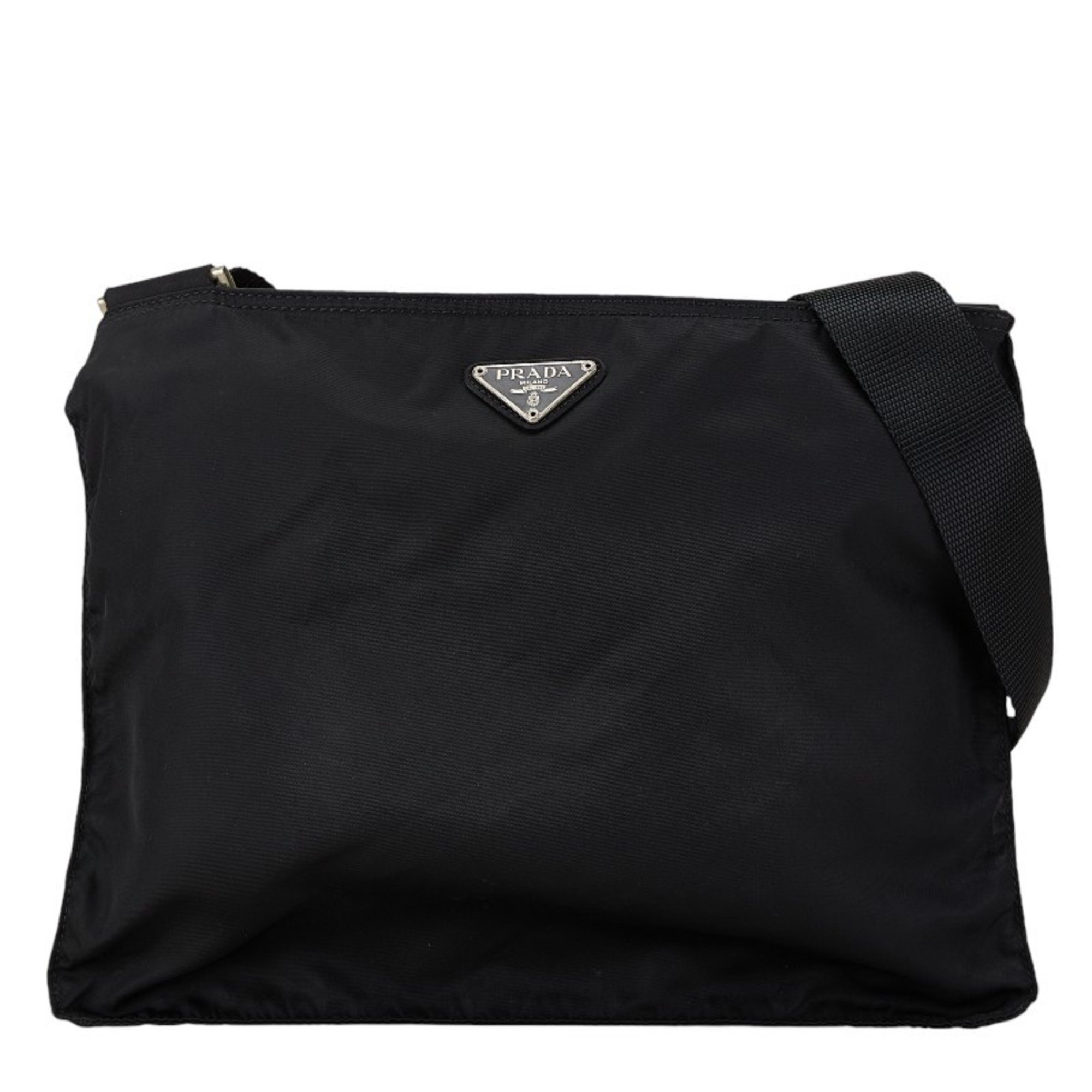 Prada Triangle Plate Shoulder Bag Black Nylon Women's PRADA