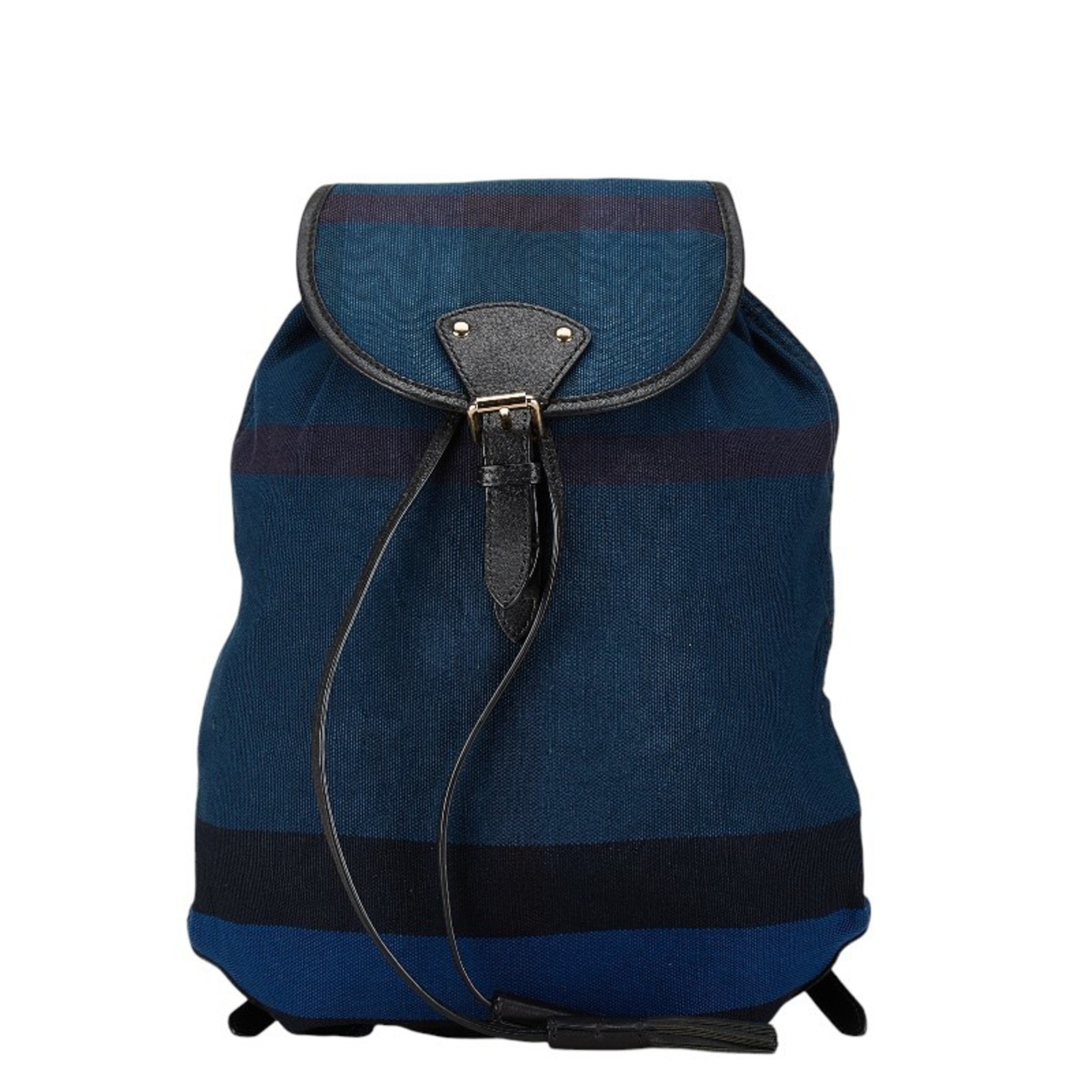 Burberry Check Backpack Blue Navy Multicolor Canvas Leather Women's BURBERRY