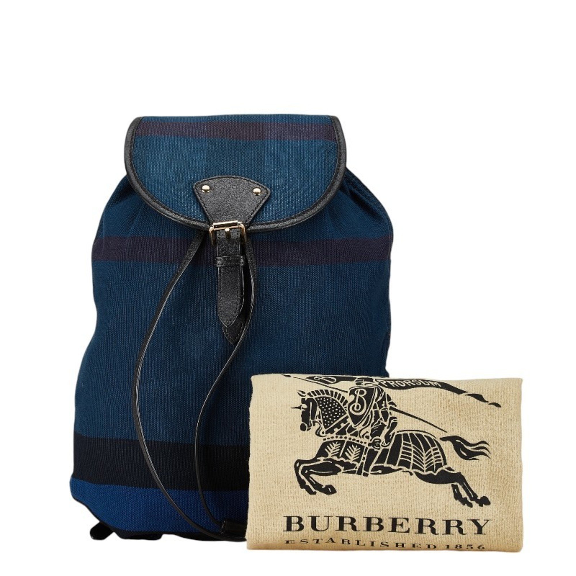 Burberry Check Backpack Blue Navy Multicolor Canvas Leather Women's BURBERRY