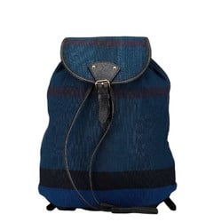 Burberry Check Backpack Blue Navy Multicolor Canvas Leather Women's BURBERRY