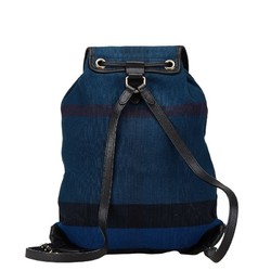 Burberry Check Backpack Blue Navy Multicolor Canvas Leather Women's BURBERRY