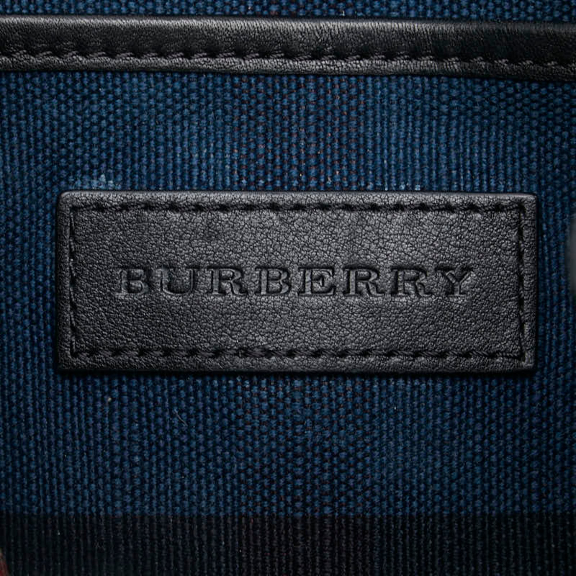 Burberry Check Backpack Blue Navy Multicolor Canvas Leather Women's BURBERRY