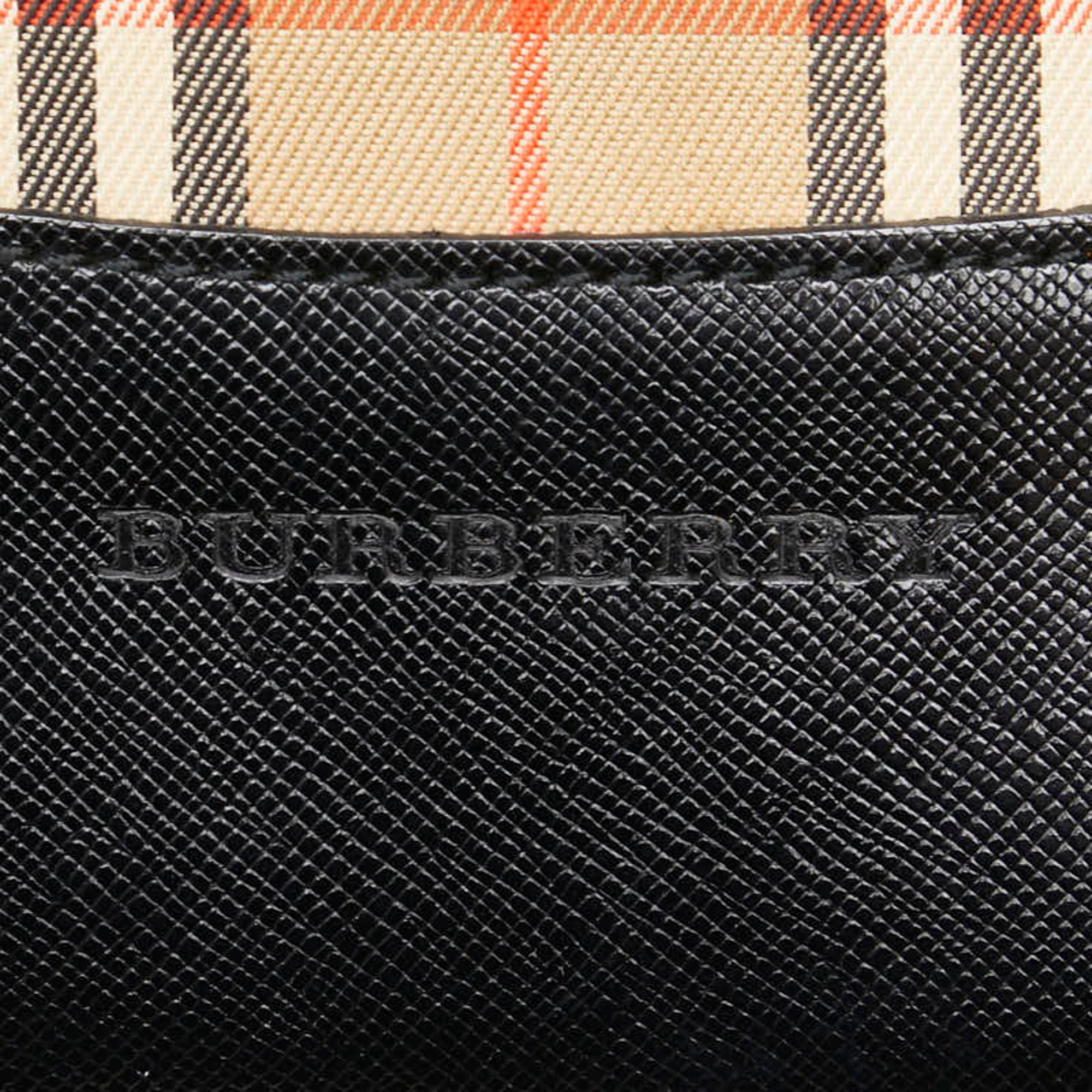 Burberry Nova Check Shadow Horse Handbag Tote Bag Beige Black Canvas Leather Women's BURBERRY