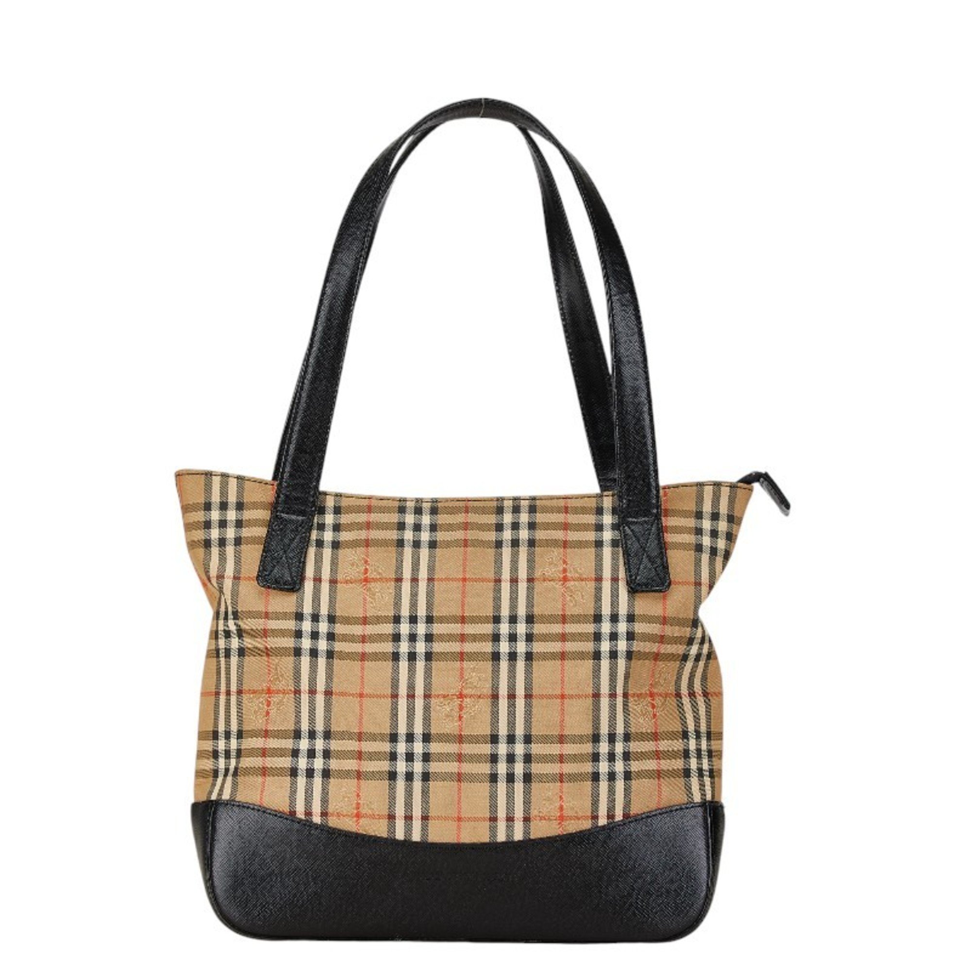 Burberry Nova Check Shadow Horse Handbag Tote Bag Beige Black Canvas Leather Women's BURBERRY