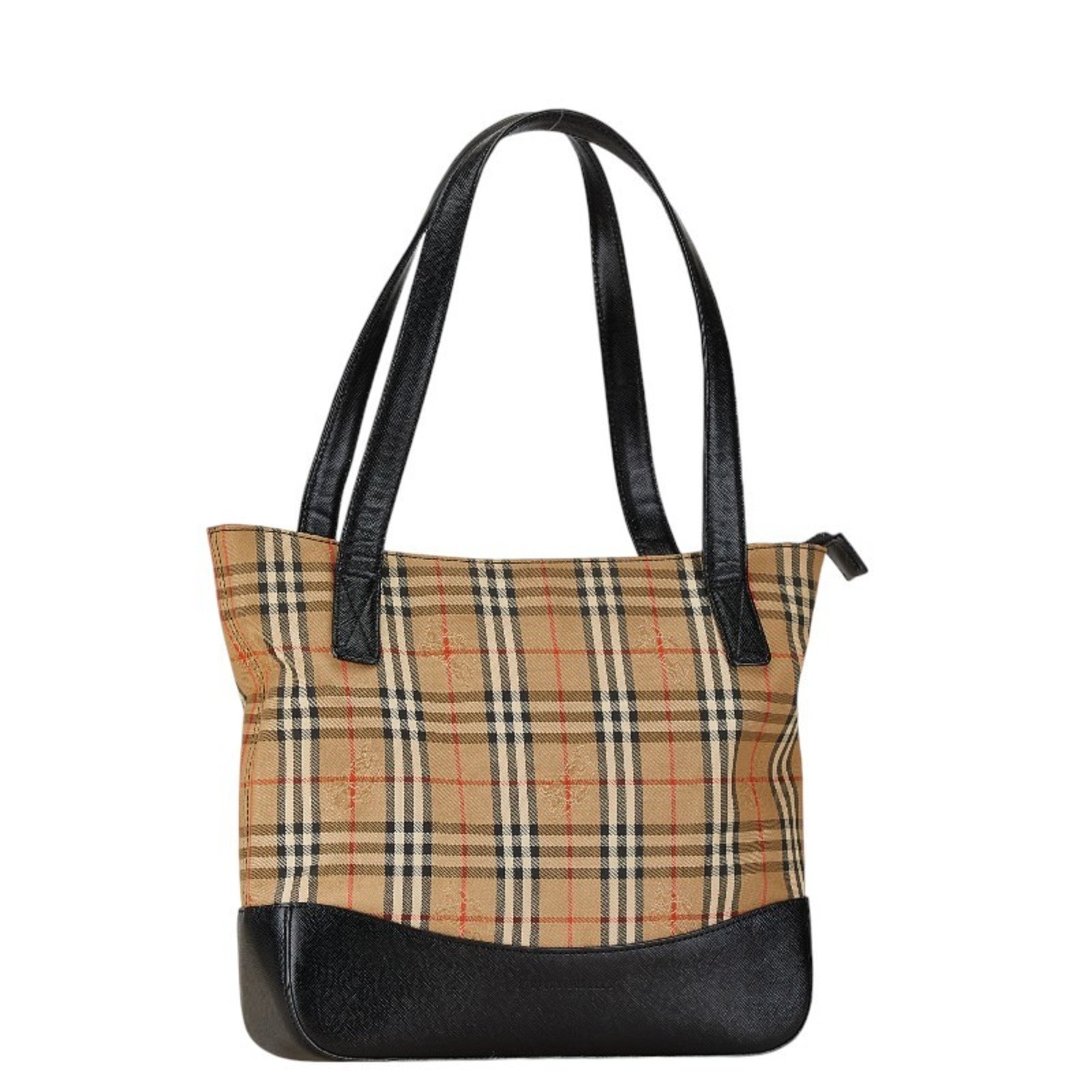 Burberry Nova Check Shadow Horse Handbag Tote Bag Beige Black Canvas Leather Women's BURBERRY