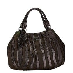 Prada Crimson Stripe Handbag Tote Bag BR3994 Brown Nylon Leather Women's PRADA