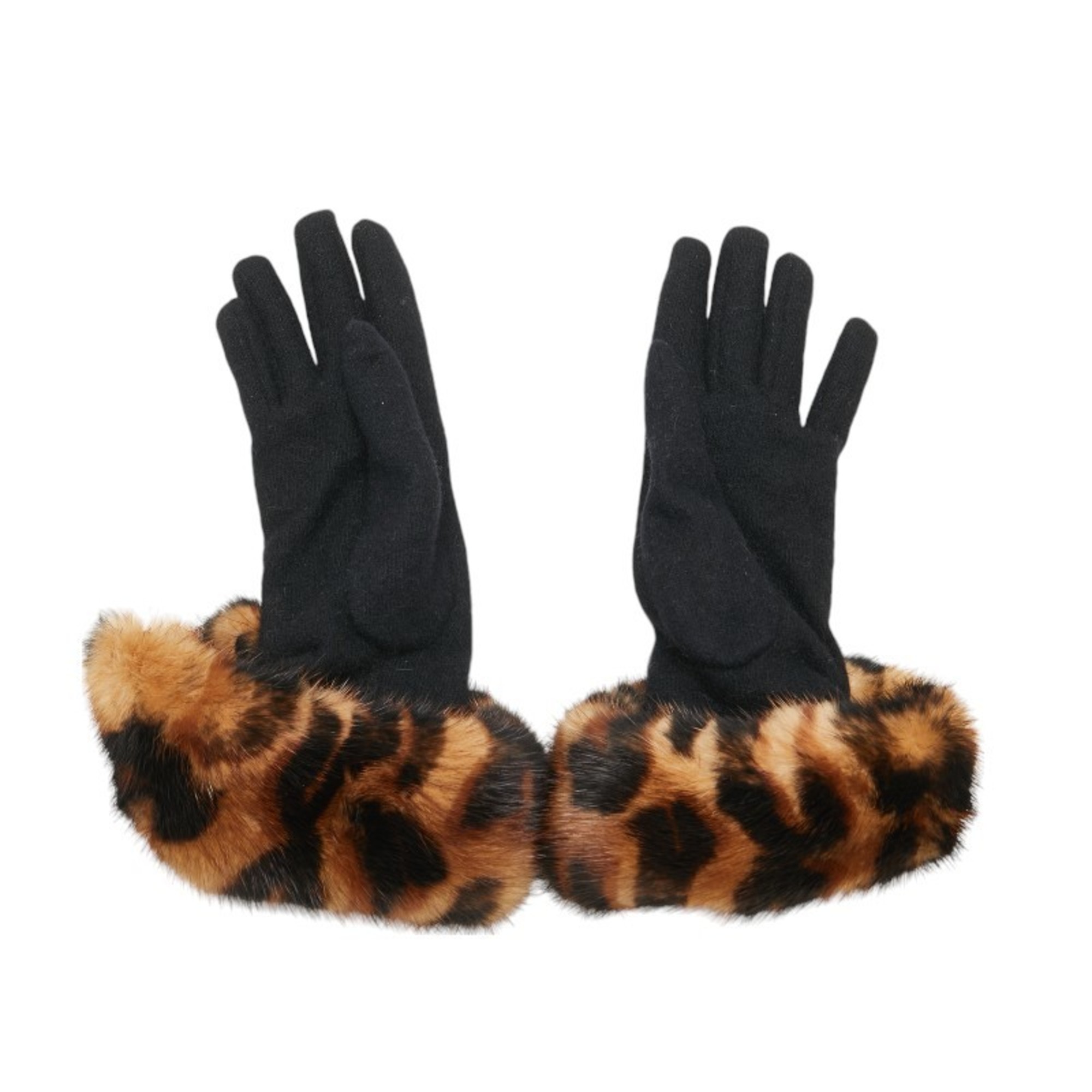 Louis Vuitton Mink Gloves 402820 Brown Black Cashmere Women's LOUIS VUITTON