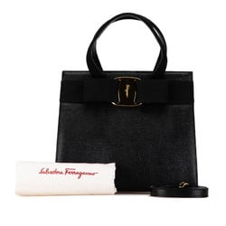 Salvatore Ferragamo Vara Ribbon Handbag Shoulder Bag Black Leather Women's