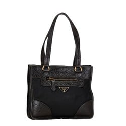 Prada Triangle Plate Handbag Black Brown Nylon Leather Women's PRADA