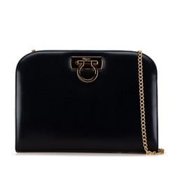 Salvatore Ferragamo Gancini Chain Shoulder Bag Black Leather Women's