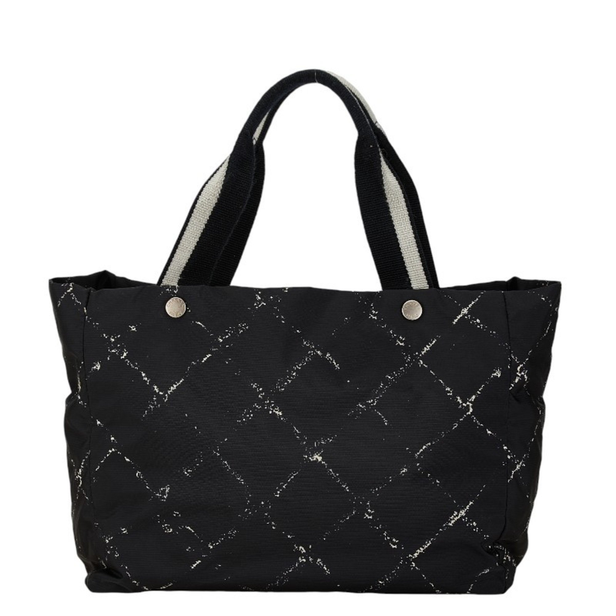 Chanel Travel Line Tote Bag MM Handbag Black Nylon Women's CHANEL