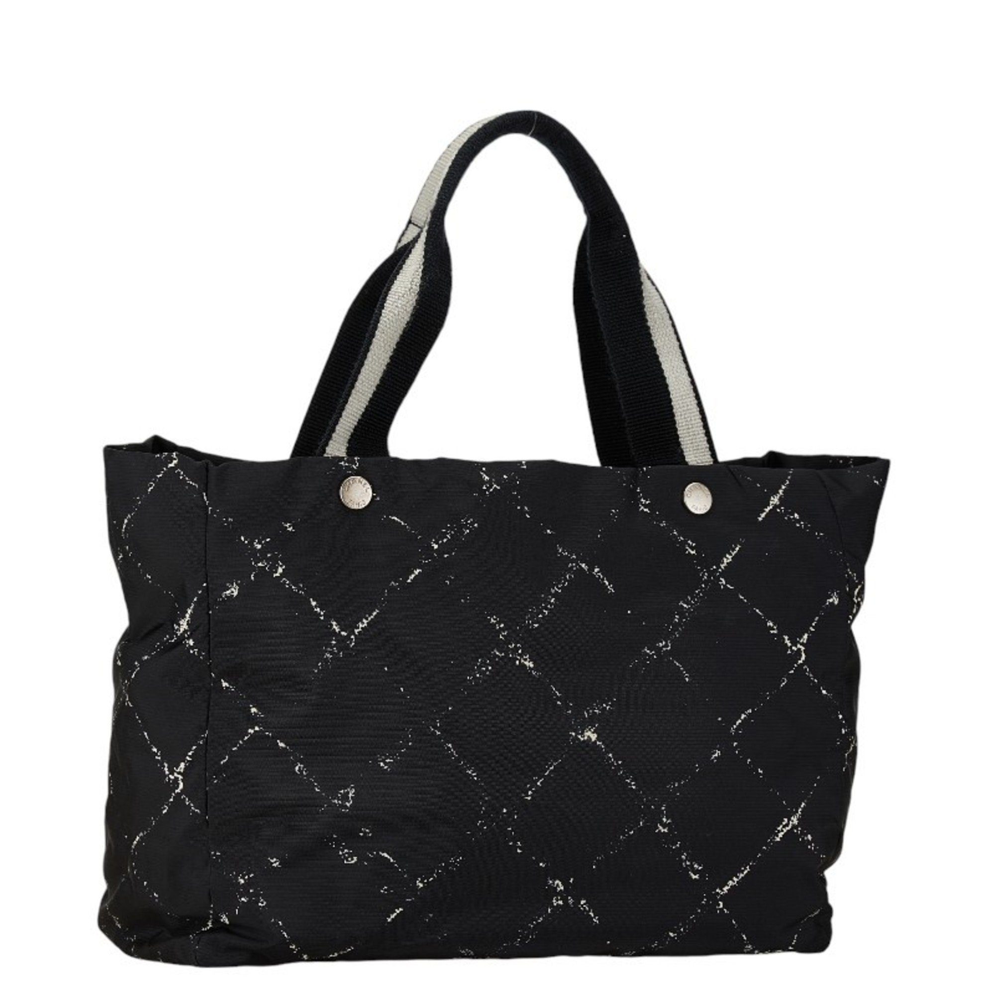 Chanel Travel Line Tote Bag MM Handbag Black Nylon Women's CHANEL