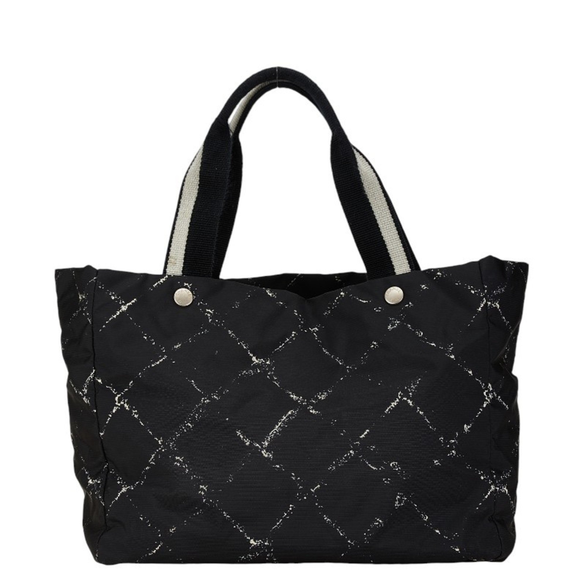 Chanel Travel Line Tote Bag MM Handbag Black Nylon Women's CHANEL