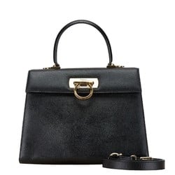 Salvatore Ferragamo Gancini Handbag Shoulder Bag Black Leather Women's