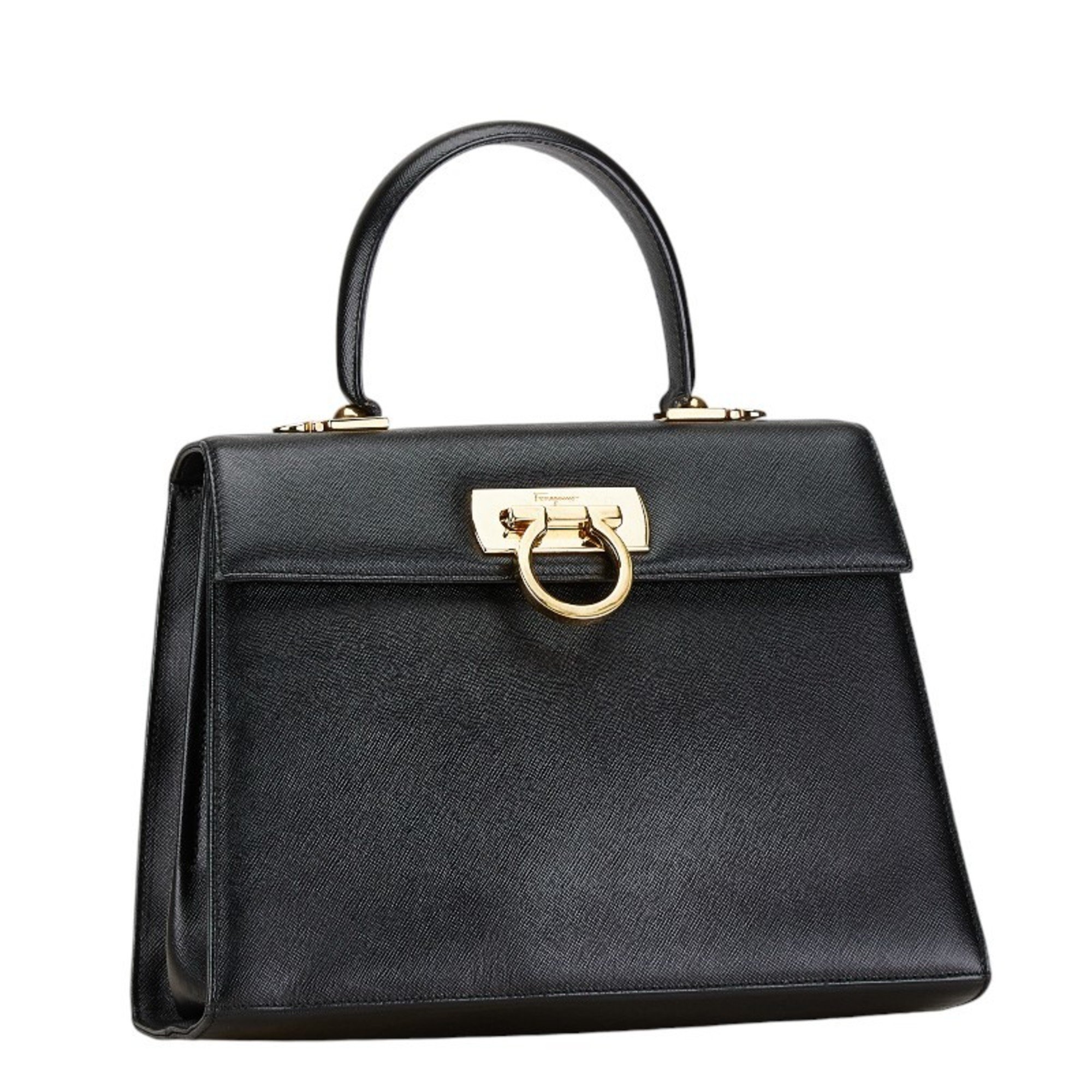 Salvatore Ferragamo Gancini Handbag Shoulder Bag Black Leather Women's