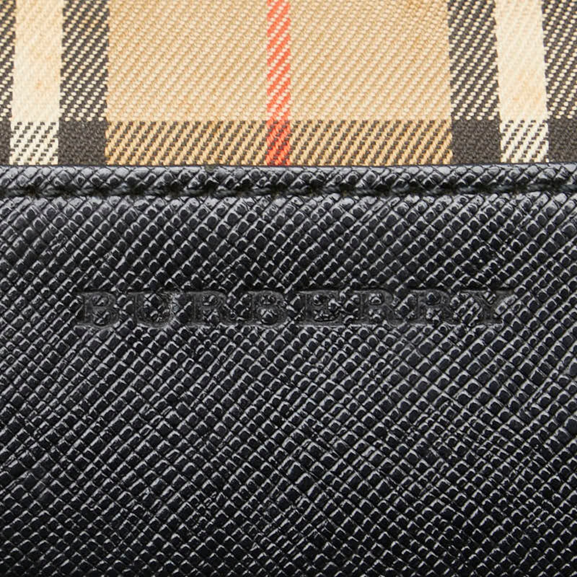 Burberry Nova Check Shadow Horse Handbag Beige Black Canvas Leather Women's BURBERRY