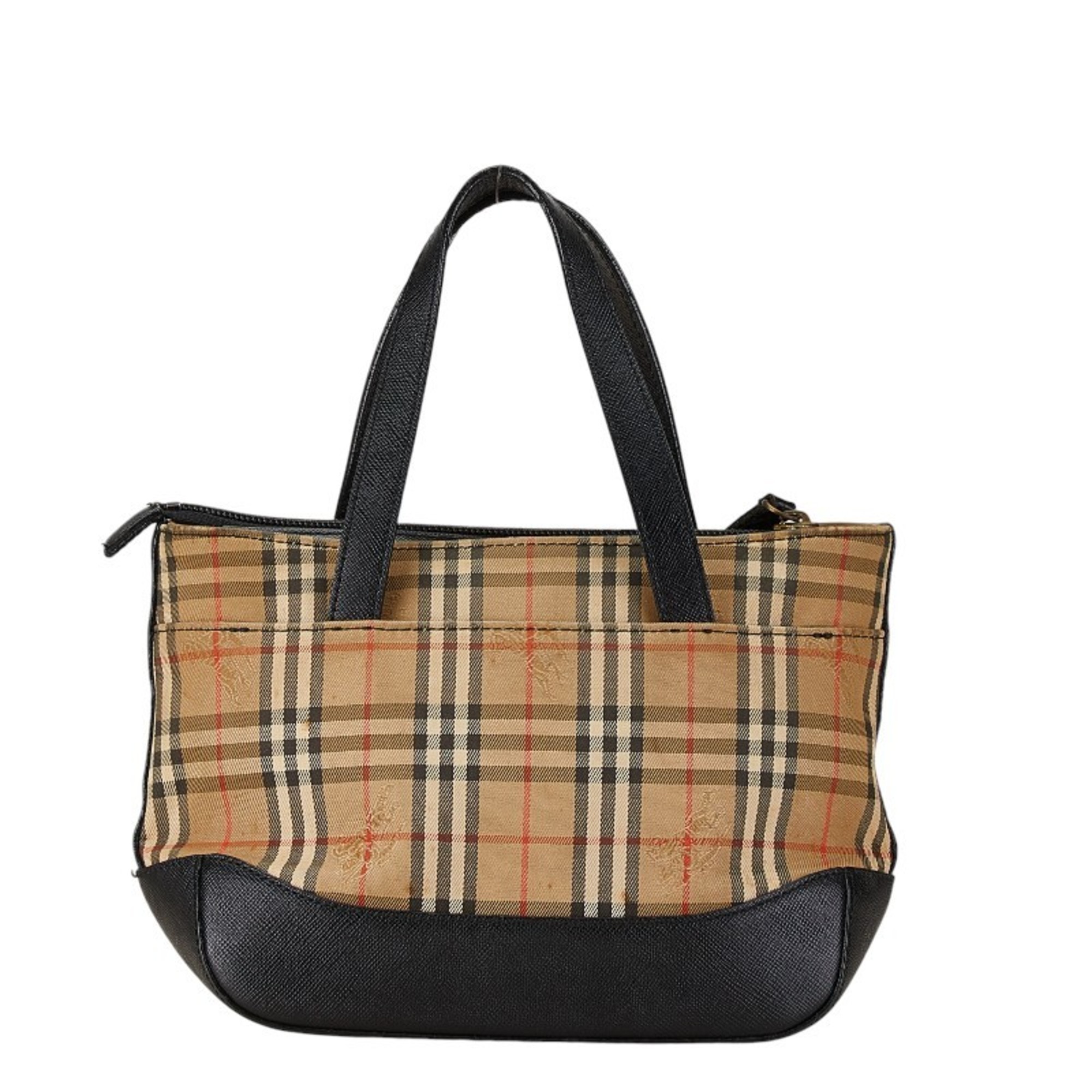 Burberry Nova Check Shadow Horse Handbag Beige Black Canvas Leather Women's BURBERRY