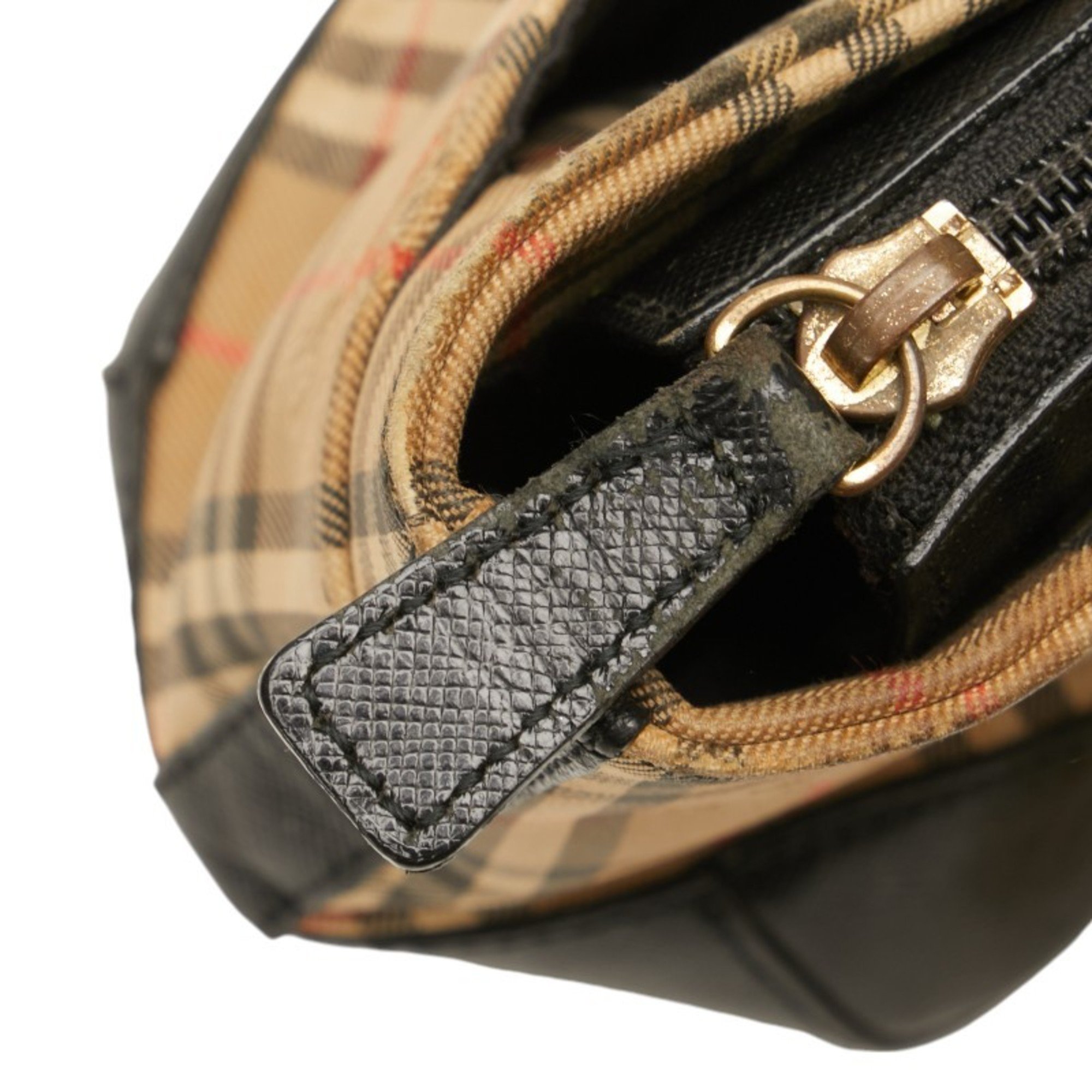 Burberry Nova Check Shadow Horse Handbag Beige Black Canvas Leather Women's BURBERRY