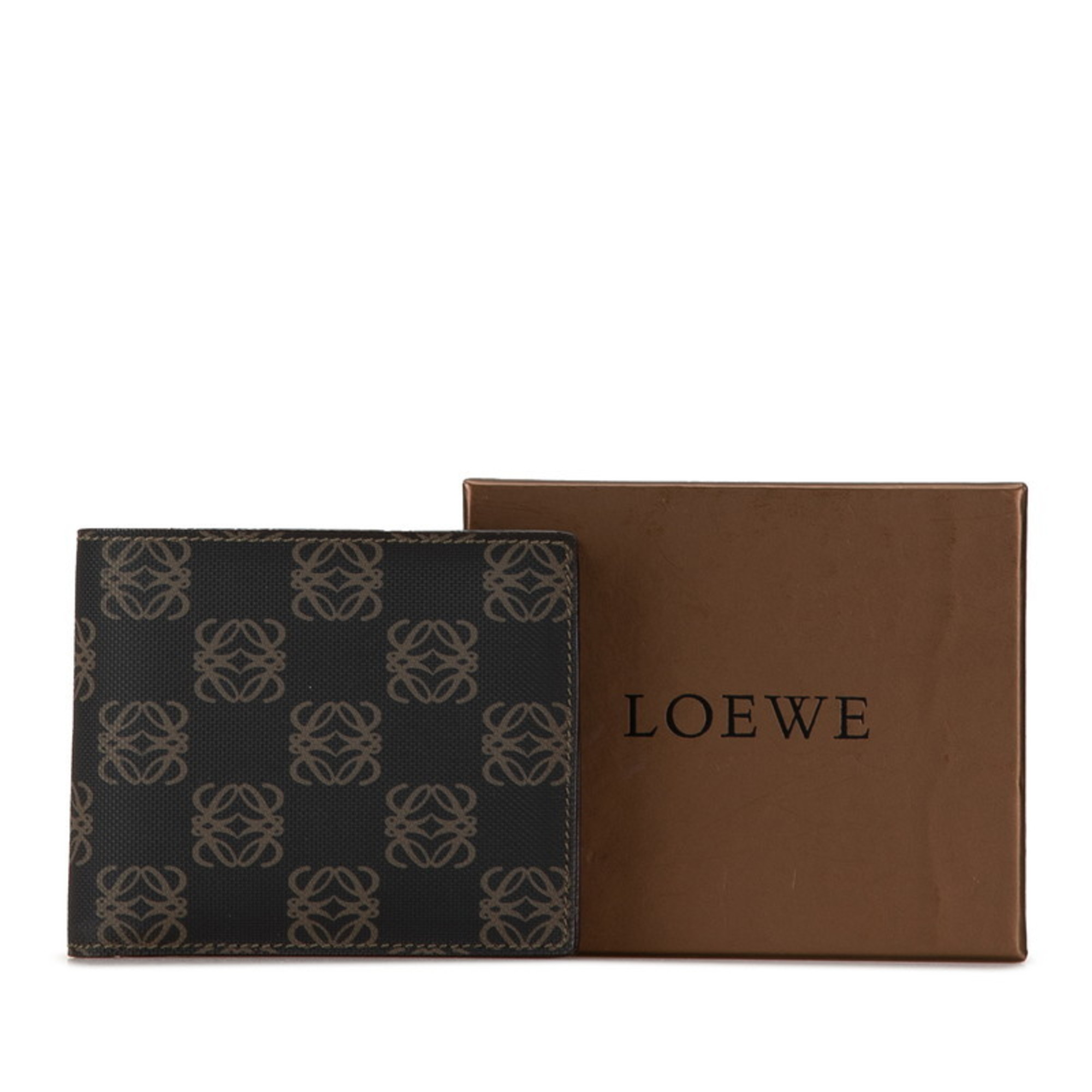 LOEWE Anagram Bi-fold Wallet Dark Brown PVC Leather Women's