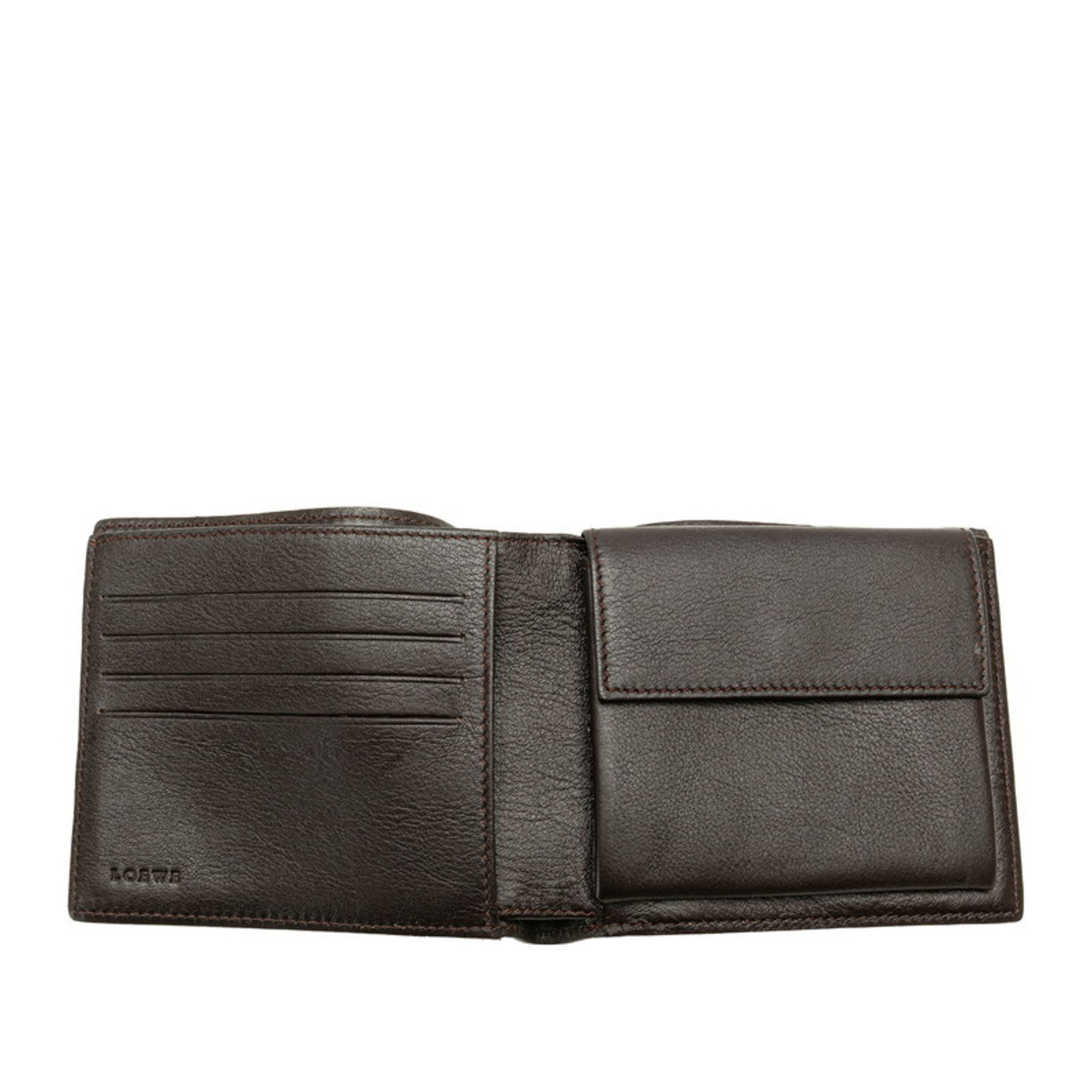 LOEWE Anagram Bi-fold Wallet Dark Brown PVC Leather Women's