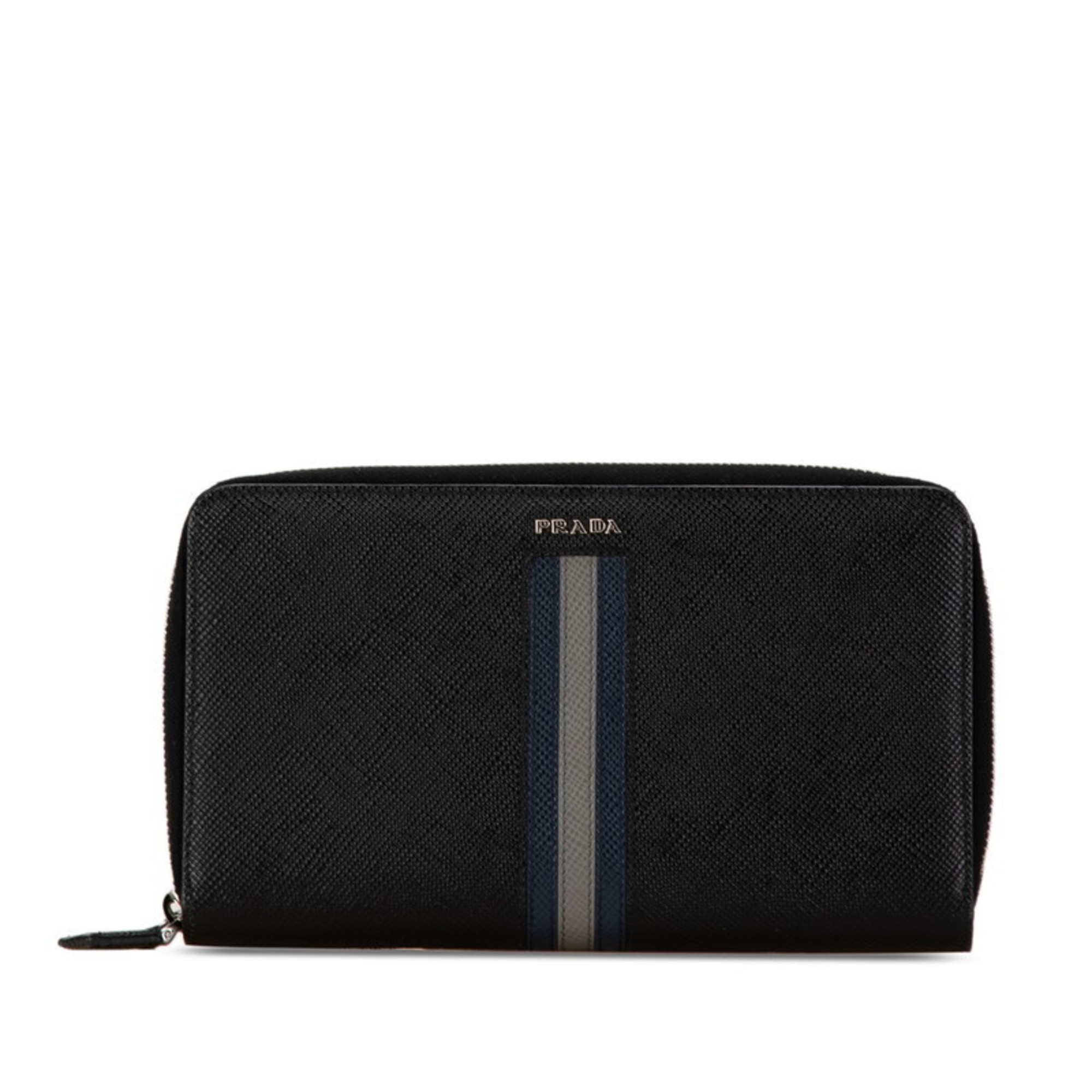 Prada Double Zip Organizer Long Wallet Black Saffiano Leather Women's PRADA