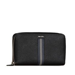 Prada Double Zip Organizer Long Wallet Black Saffiano Leather Women's PRADA