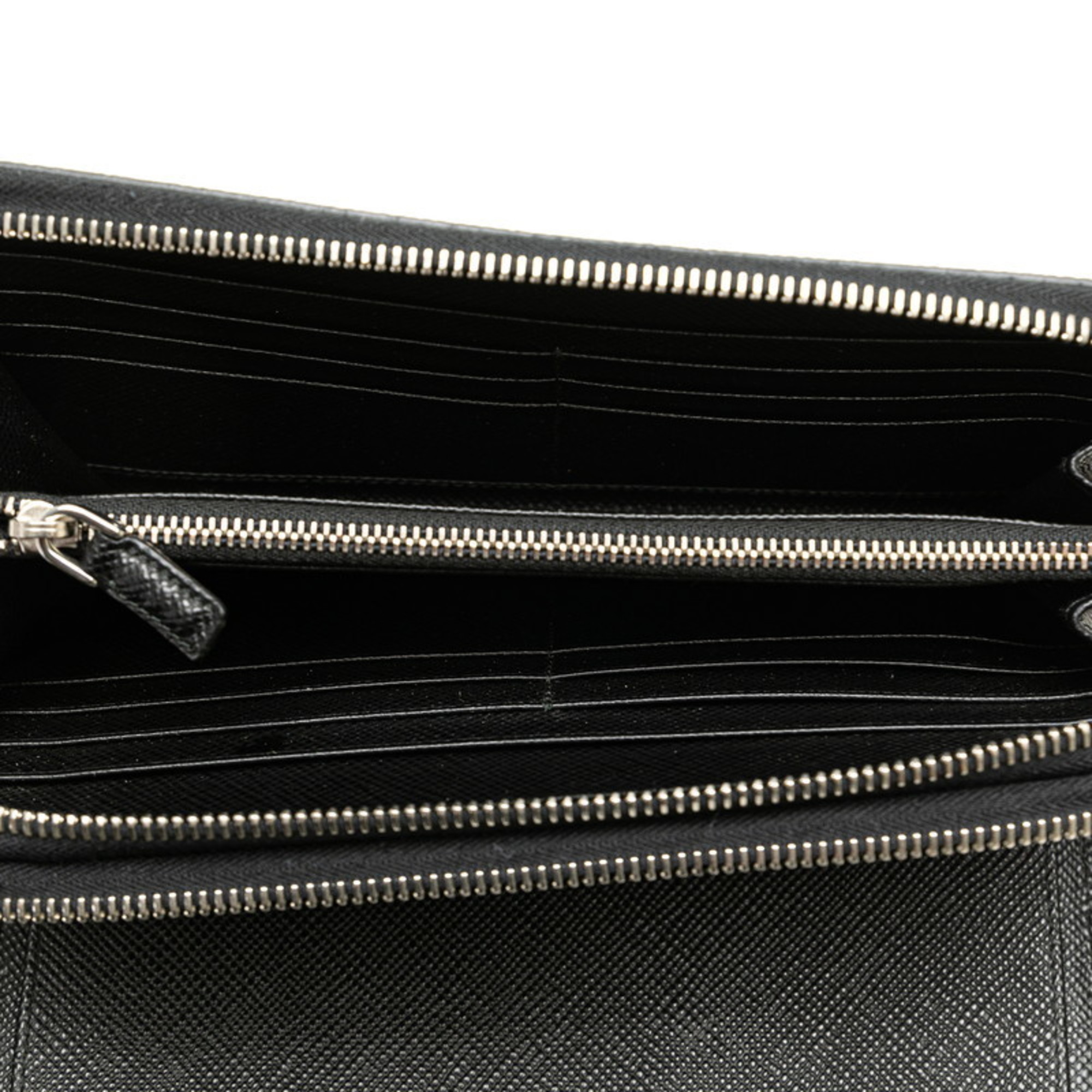 Prada Double Zip Organizer Long Wallet Black Saffiano Leather Women's PRADA