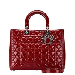 Christian Dior Dior Cannage Lady Handbag Shoulder Bag Red Patent Leather Women's