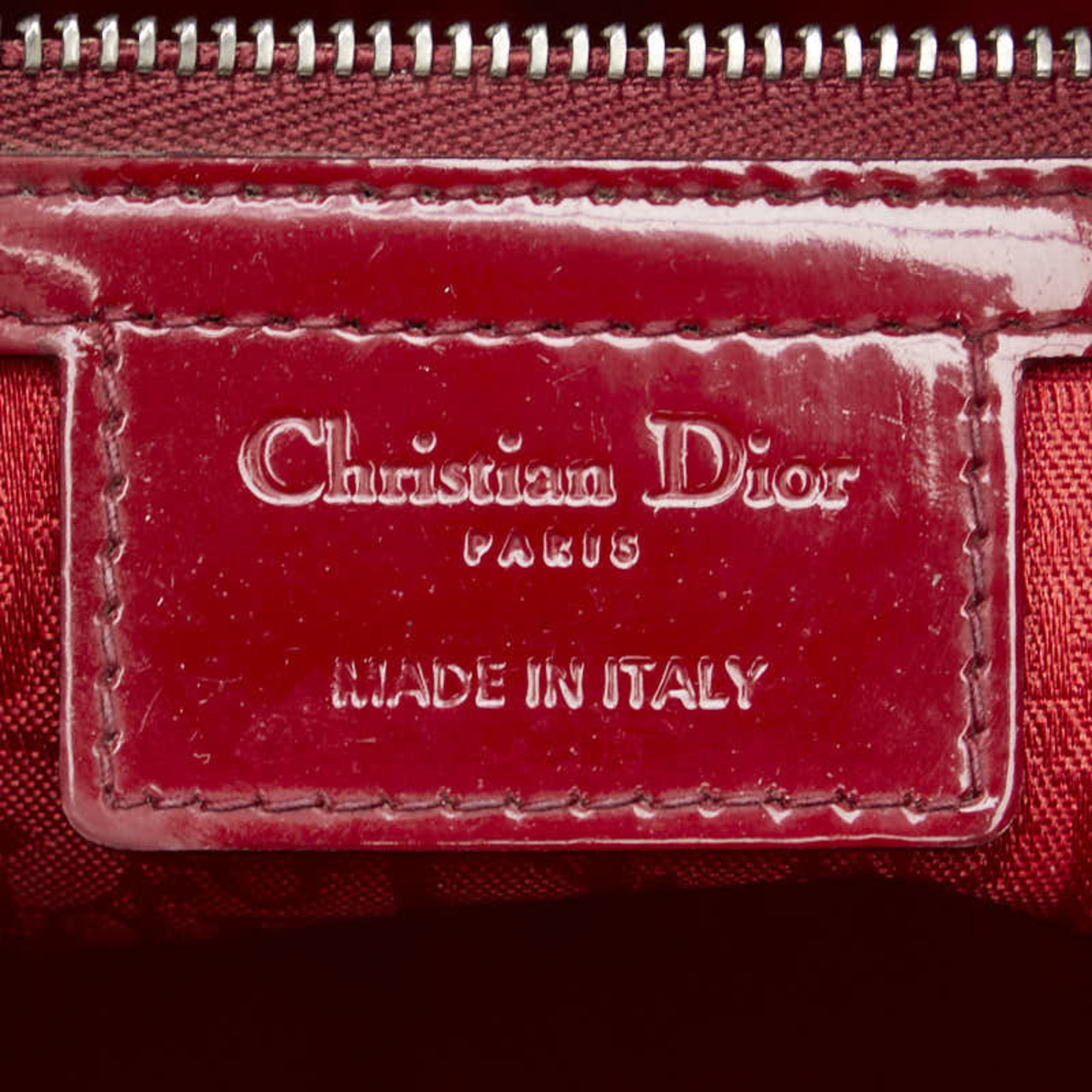 Christian Dior Dior Cannage Lady Handbag Shoulder Bag Red Patent Leather Women's