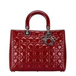 Christian Dior Dior Cannage Lady Handbag Shoulder Bag Red Patent Leather Women's