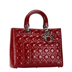 Christian Dior Dior Cannage Lady Handbag Shoulder Bag Red Patent Leather Women's