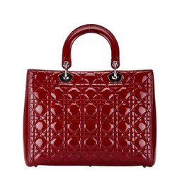 Christian Dior Dior Cannage Lady Handbag Shoulder Bag Red Patent Leather Women's